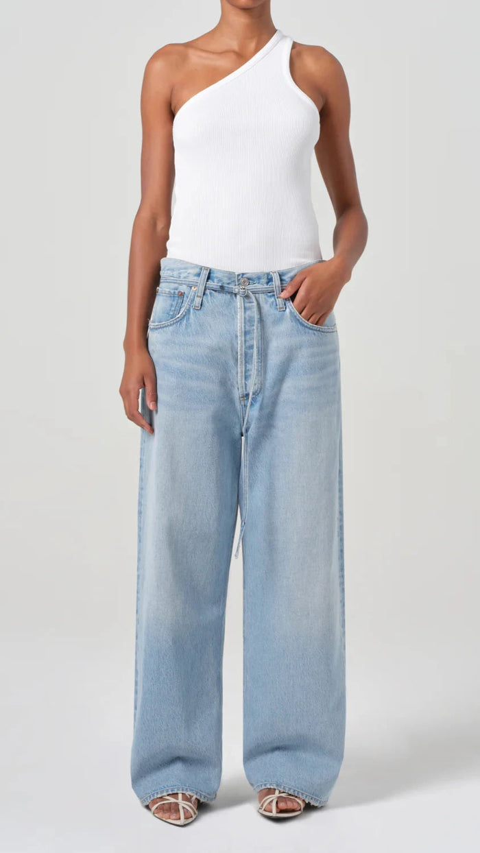 AGOLDE Denim Emmi High Rise Wide Leg Belted Jean in Incline
