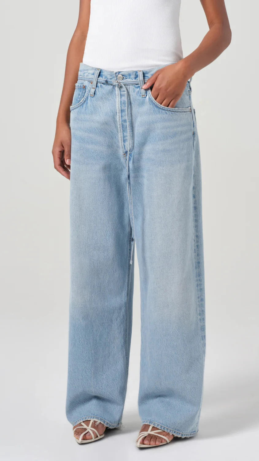 AGOLDE Denim Emmi High Rise Wide Leg Belted Jean in Incline