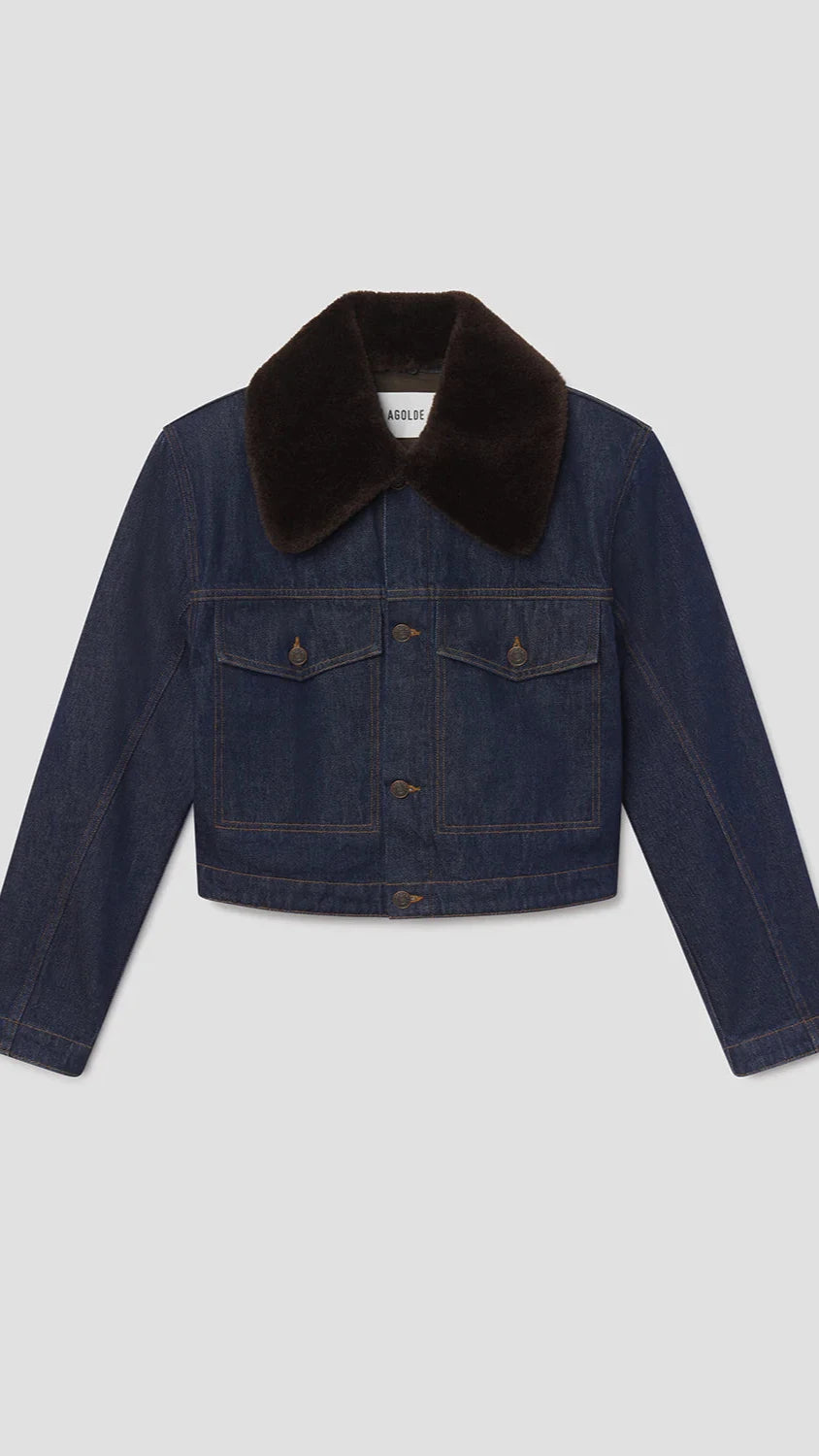 AGOLDE Walker Faux Fur Collar Denim Jacket in Rinse