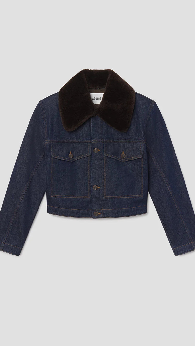 AGOLDE Walker Faux Fur Collar Denim Jacket in Rinse