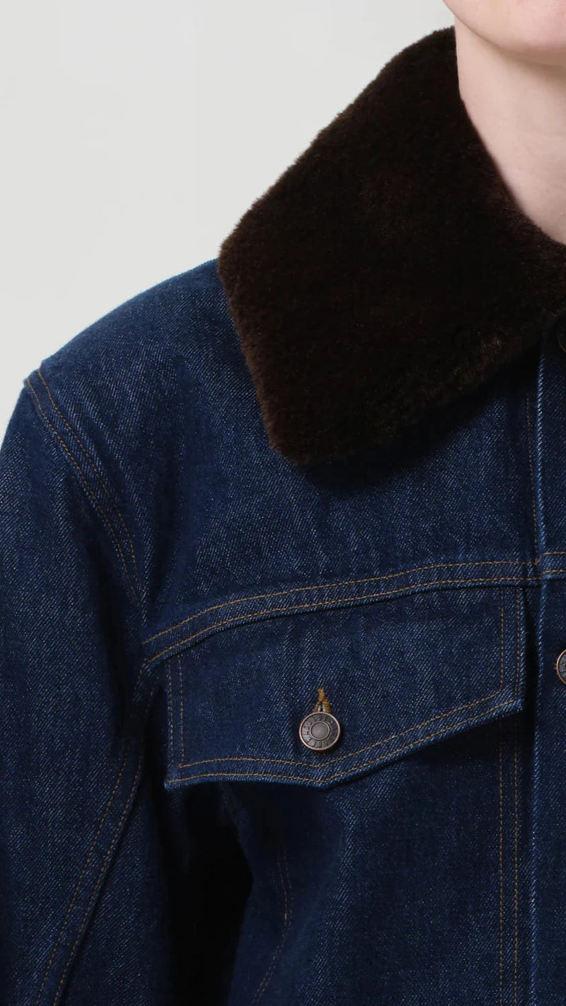 AGOLDE Walker Faux Fur Collar Denim Jacket in Rinse