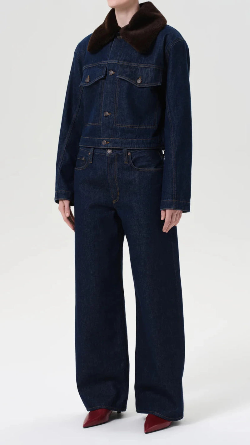 AGOLDE Walker Faux Fur Collar Denim Jacket in Rinse
