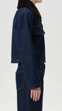 AGOLDE Walker Faux Fur Collar Denim Jacket in Rinse