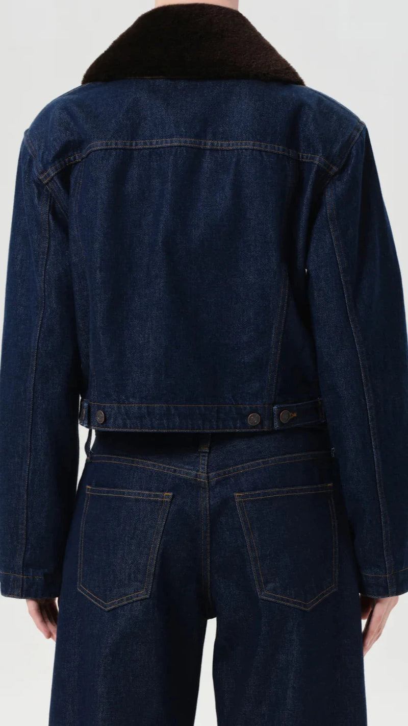 AGOLDE Walker Faux Fur Collar Denim Jacket in Rinse
