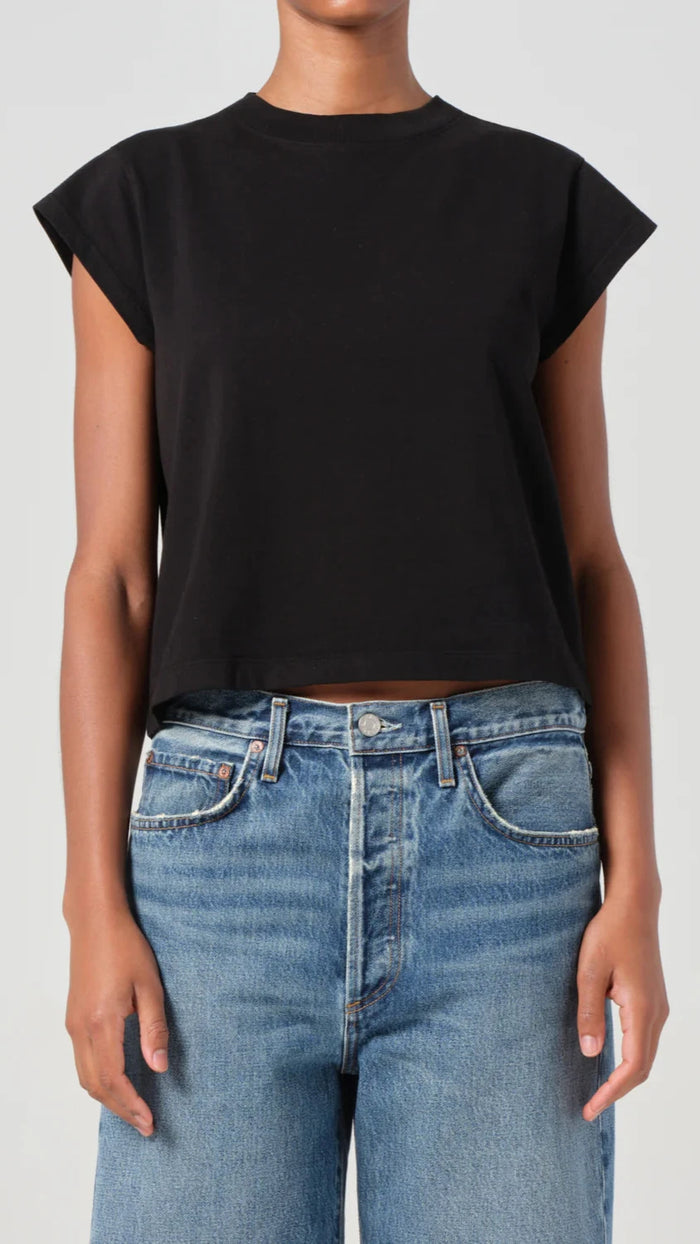 AGOLDE Denim Bryce Shoulder Pad Tee in Black