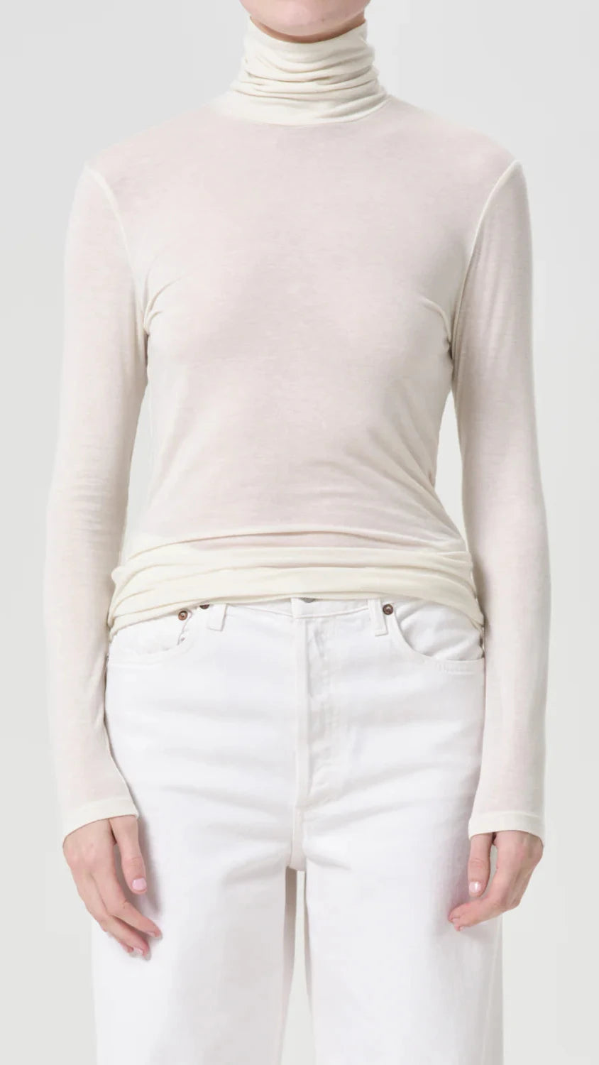 AGOLDE Pascale Long Sleeve Turtleneck in Oat Milk