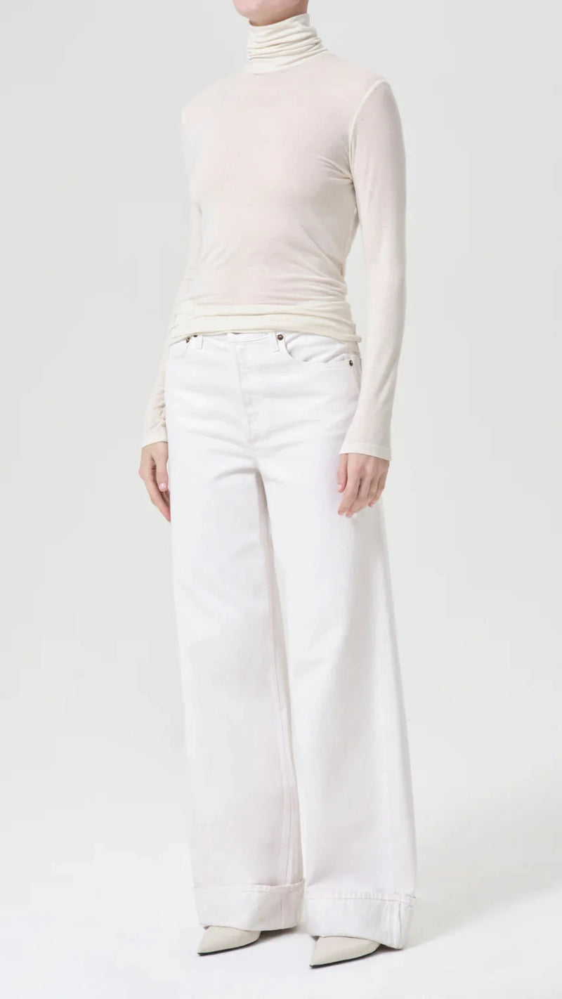 AGOLDE Pascale Long Sleeve Turtleneck in Oat Milk