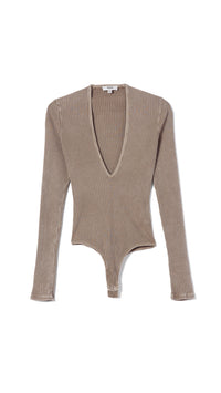 AGOLDE Denim Zena Ribbed Bodysuit in Trail