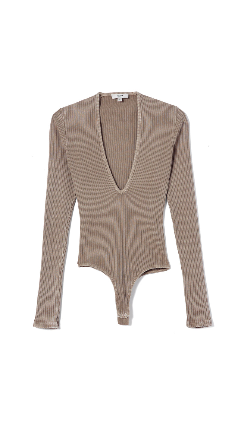 AGOLDE Denim Zena Ribbed Bodysuit in Trail