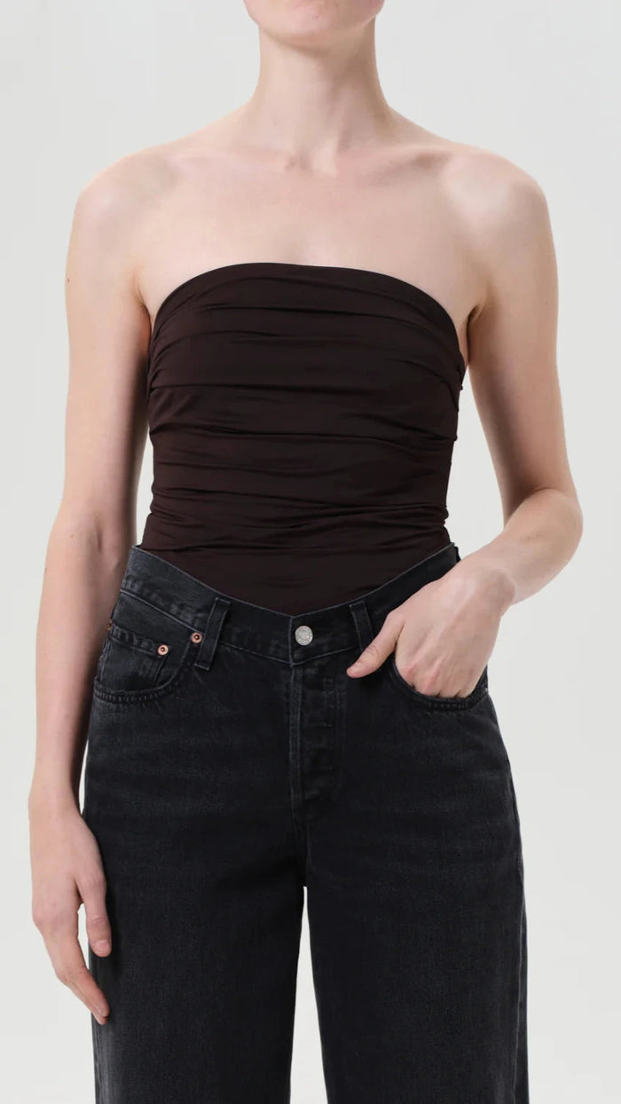 AGOLDE Gwyneth Strapless Bodysuit in Chocolate Dark Brown