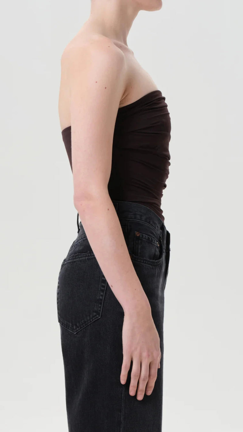 AGOLDE Gwyneth Strapless Bodysuit in Chocolate Dark Brown