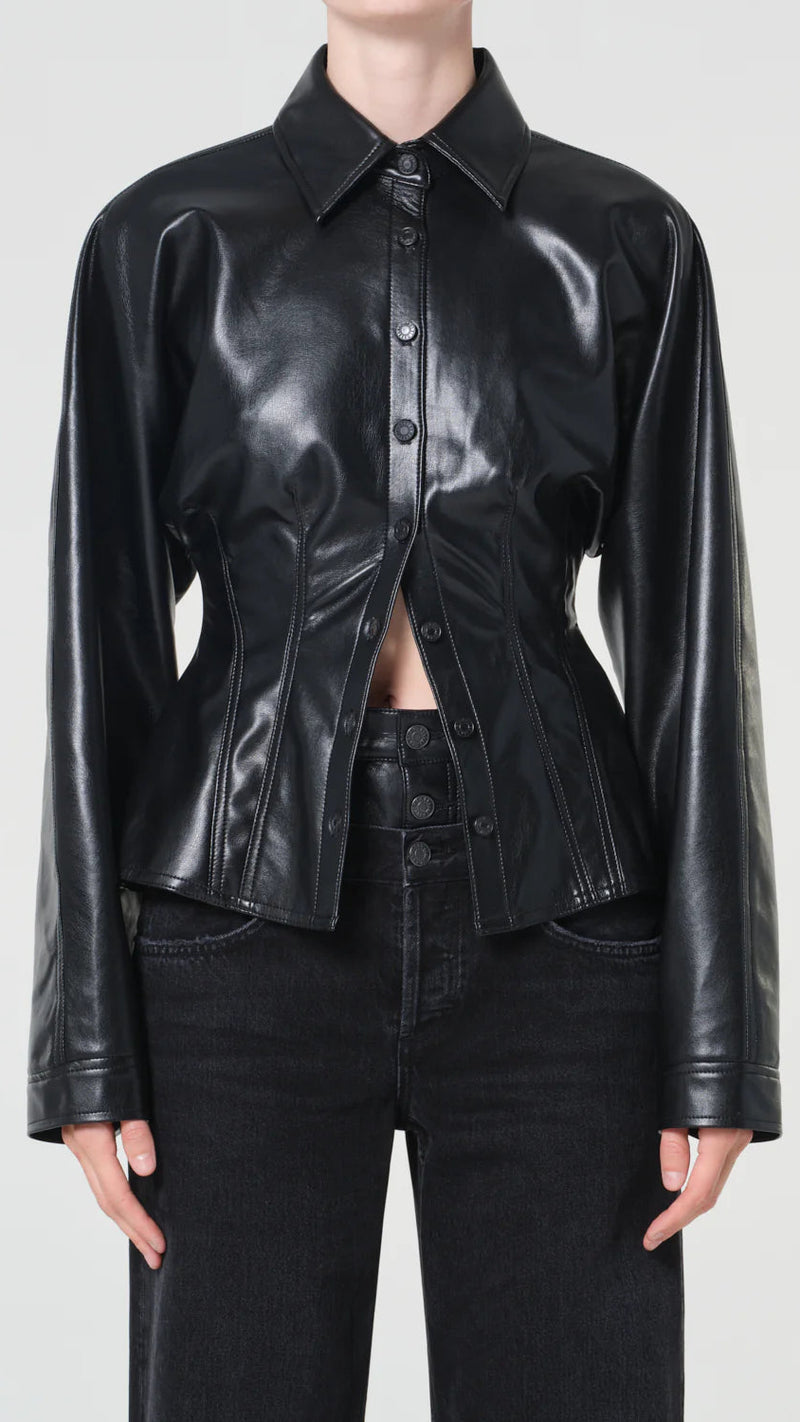 Agolde Devon Faux Leather Shirt in Detox