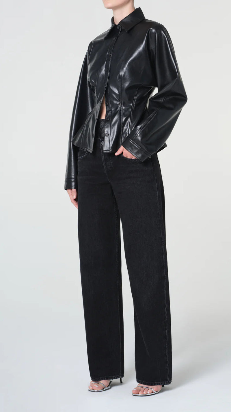 Agolde Devon Faux Leather Shirt in Detox