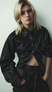 Agolde Devon Faux Leather Shirt in Detox