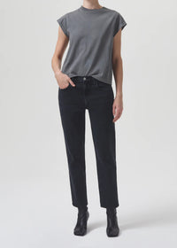 AGOLDE Denim Kye Mid Rise Straight Crop with Stretch in Pepper