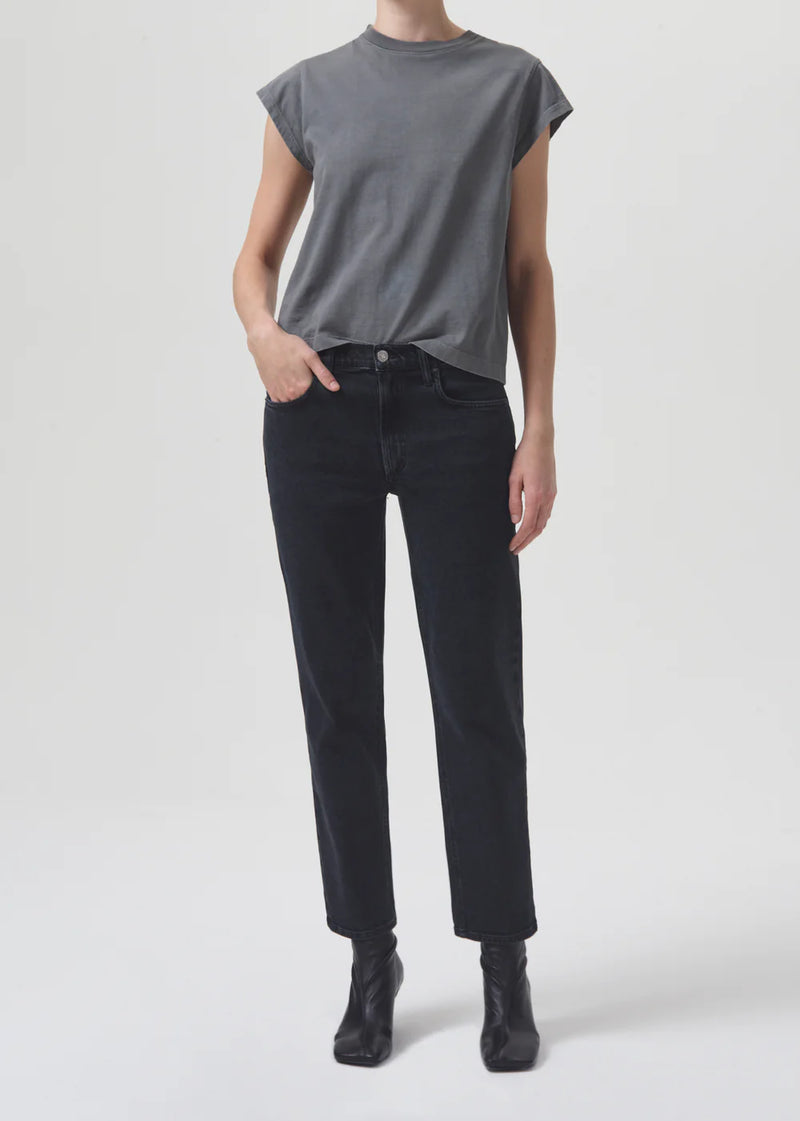 AGOLDE Denim Kye Mid Rise Straight Crop with Stretch in Pepper