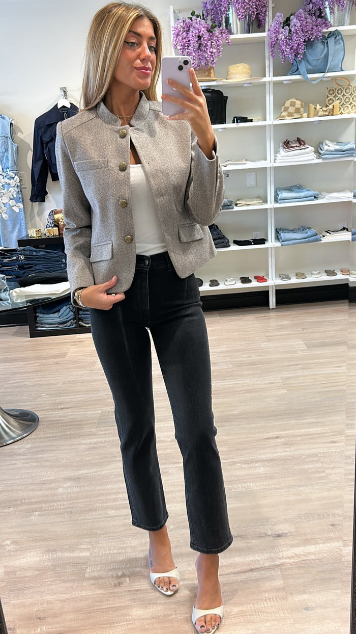 Central Park West Halsey Mandarin Collar Jacket in Brown