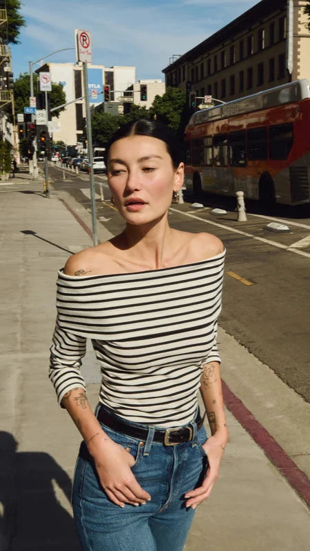 Nation LTD Alexi Off the Shoulder Top in Cross Walk Stripe