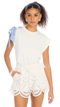 Allison New York Ainsley Eyelet Belted Short in White