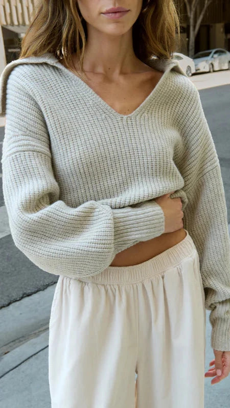 Nation LTD Ashton Collared Pullover Sweater in Moonbeam