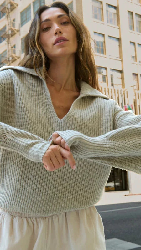 Nation LTD Ashton Collared Pullover Sweater in Moonbeam