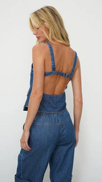 LNA Jordyn Denim Top in Blue