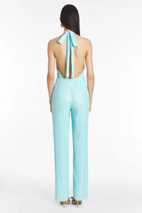Amanda Uprichard Rivera Pleated Halter Jumpsuit in Wave