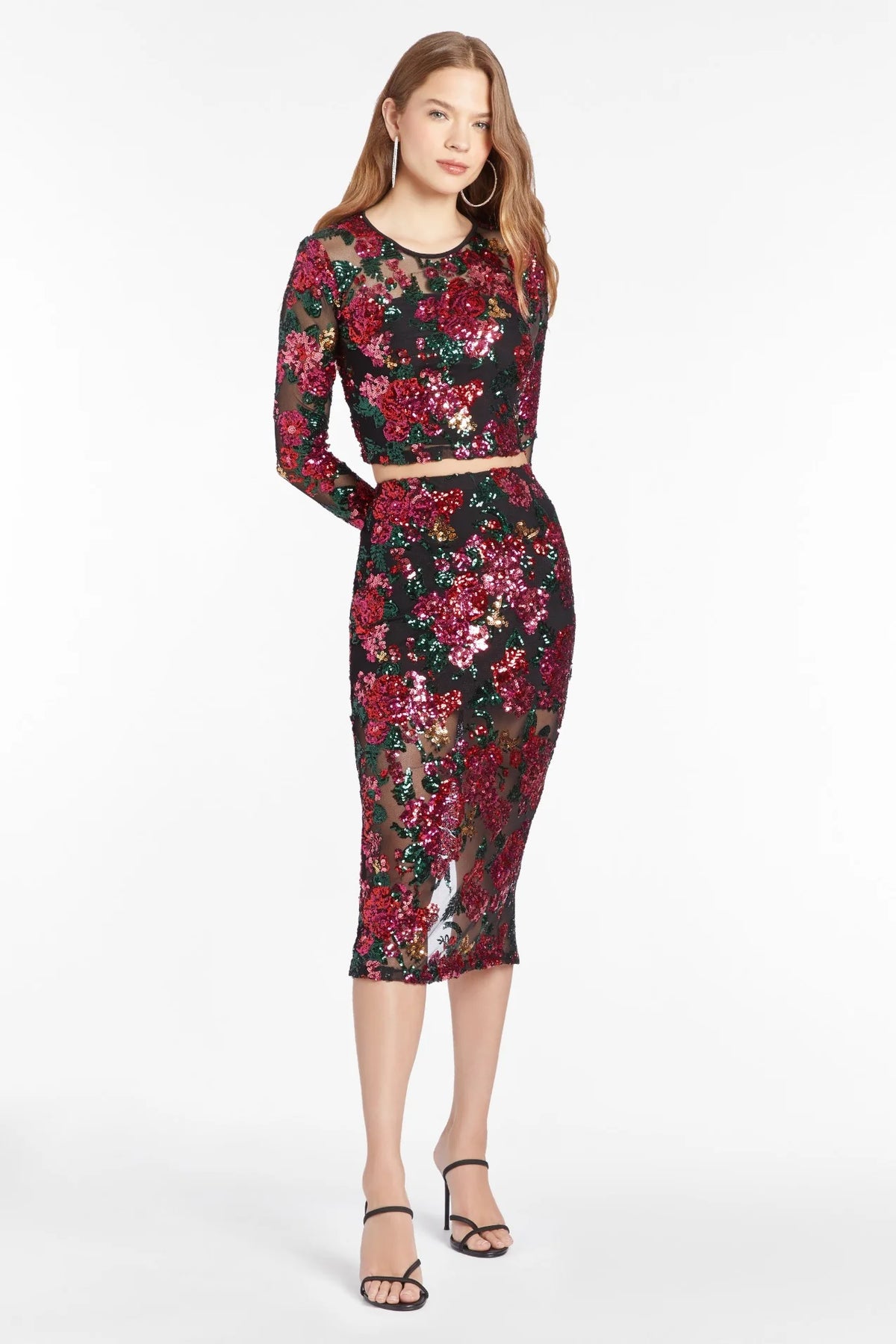 Amanda Uprichard Kismet Sequin Skirt in Noir Dahlia Floral