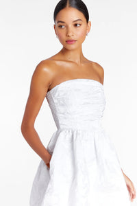 Amanda Uprichard Oscar Strapless Bubble Mini Dress in White Brocade
