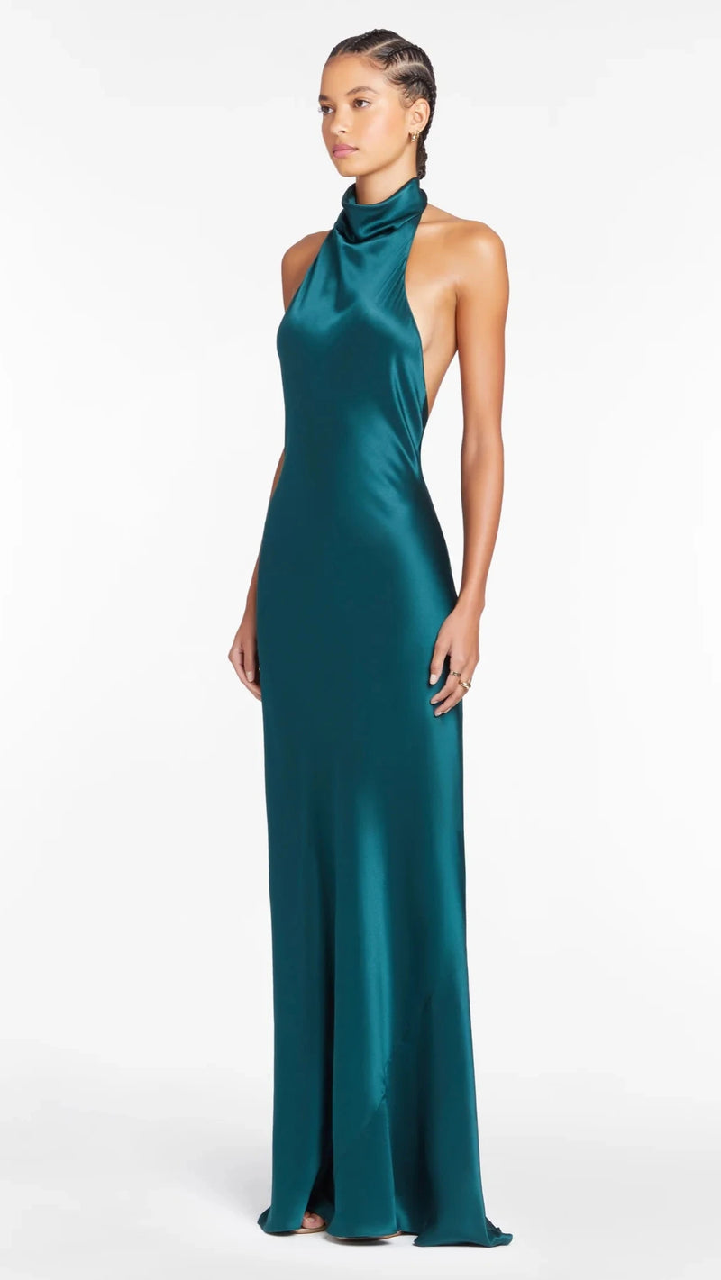 Amanda Uprichard Rainier Cowl Halter Gown in Conifer