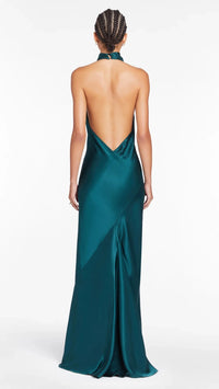 Amanda Uprichard Rainier Cowl Halter Gown in Conifer