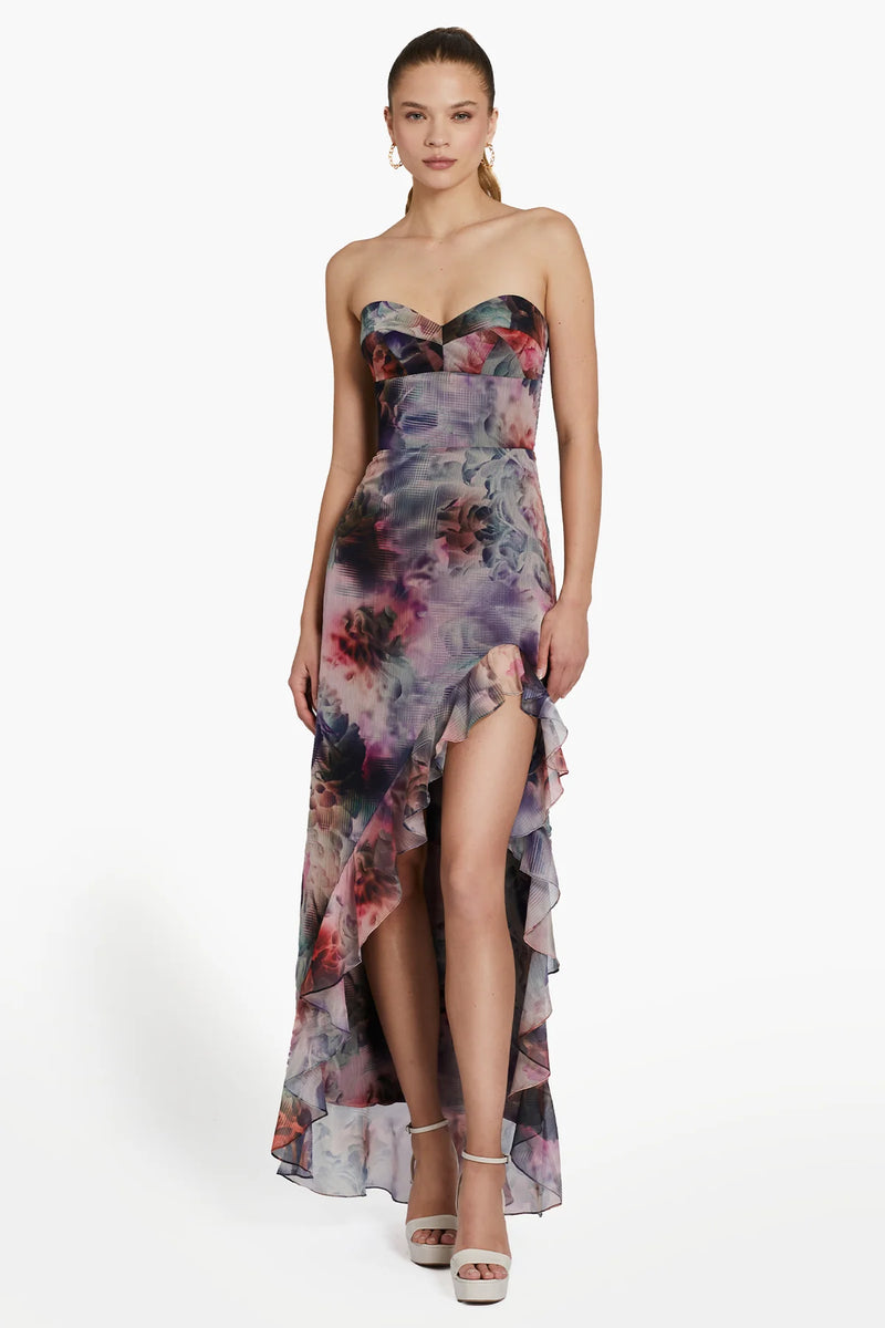 Amanda Uprichard Eden Strapless High-Low Gown in Farah Fleur Print