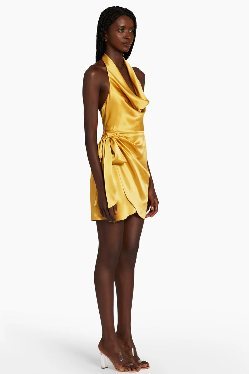 Amanda Uprichard Martine Cowl Halter Wrap Mini Dress in Tunisia