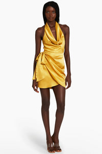 Amanda Uprichard Martine Cowl Halter Wrap Mini Dress in Tunisia