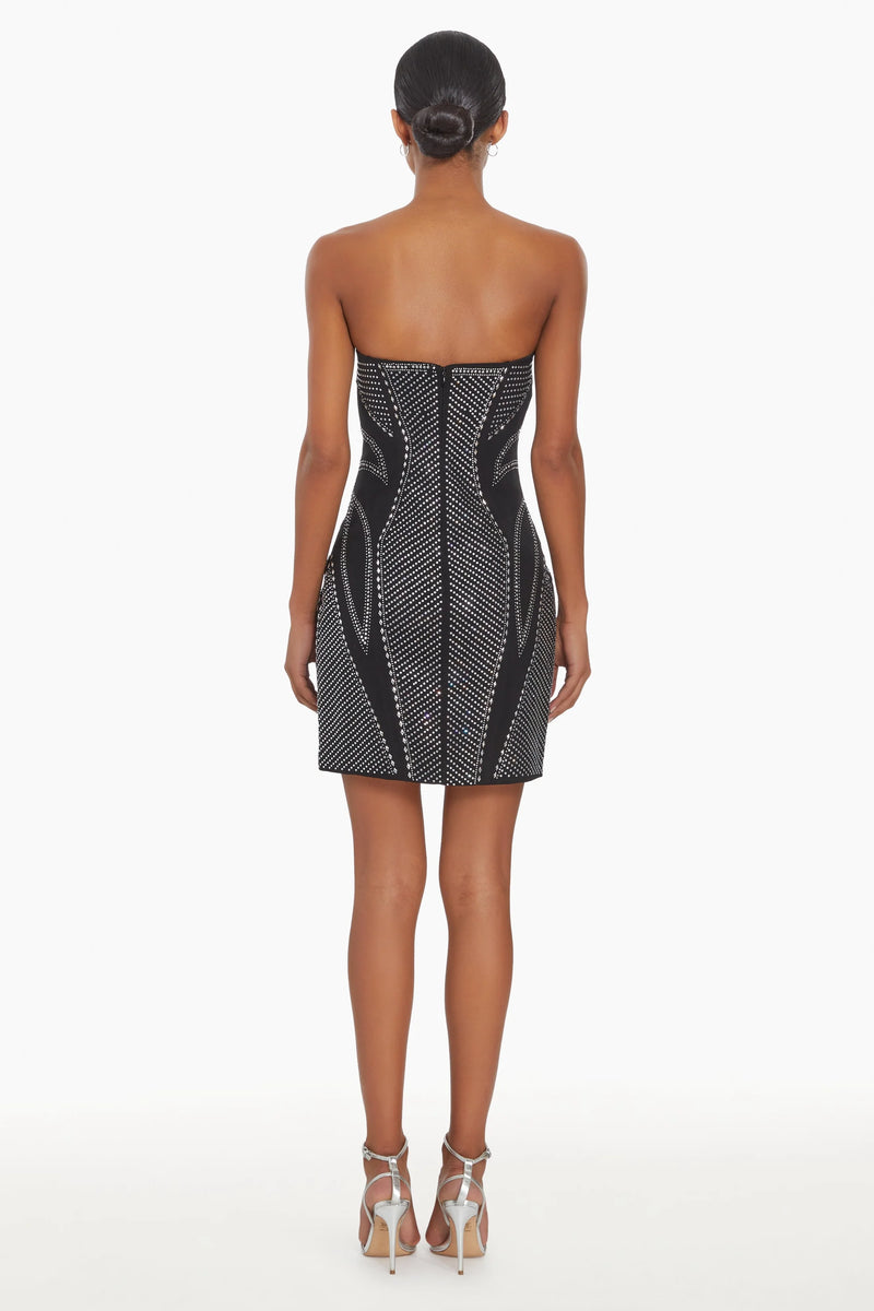 Amanda Uprichard Sparks Embellished Strapless Mini Dress in Black