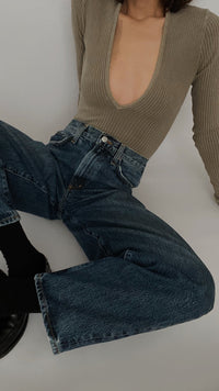 AGOLDE Denim Zena Ribbed Bodysuit in Trail