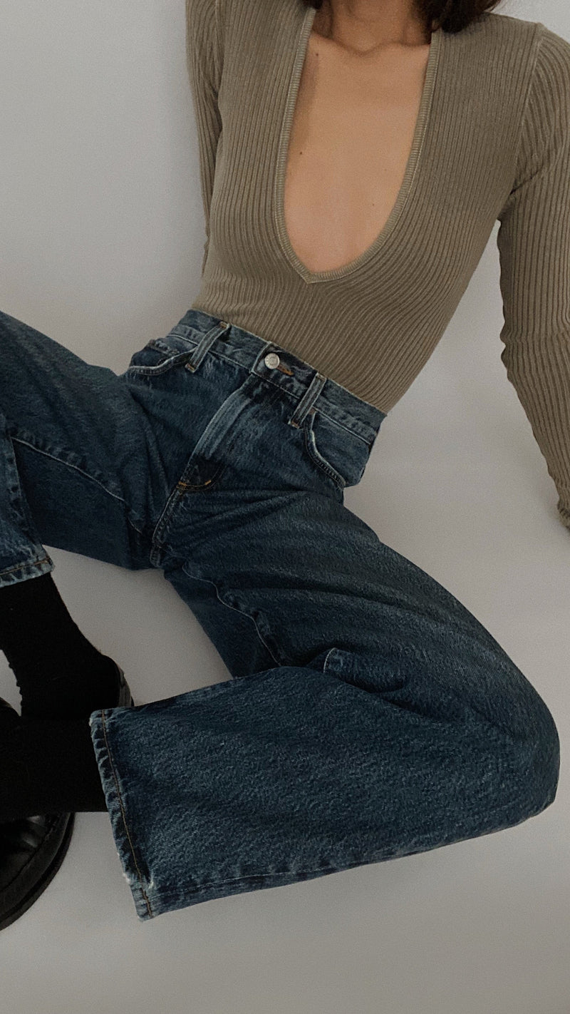 AGOLDE Denim Zena Ribbed Bodysuit in Trail