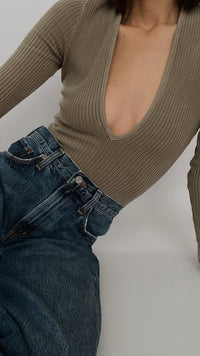 AGOLDE Denim Zena Ribbed Bodysuit in Trail