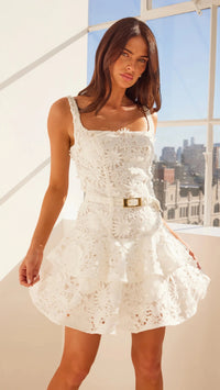 Generation Love Lisette 3D Lace Belted Mini Dress in White