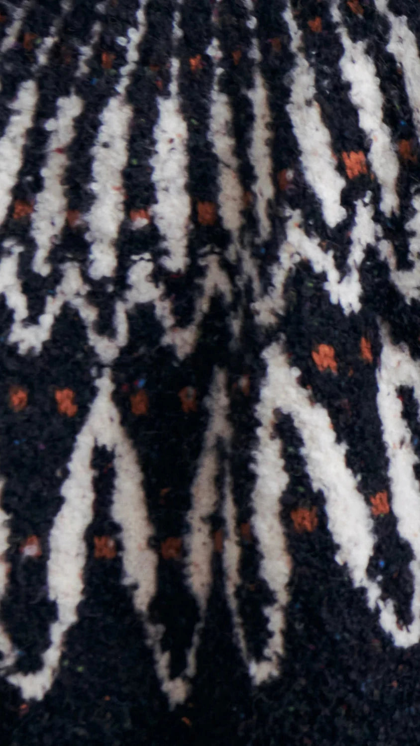 Saylor Areti Long Yoke Boucle Fairisle Cardigan in Black Multi