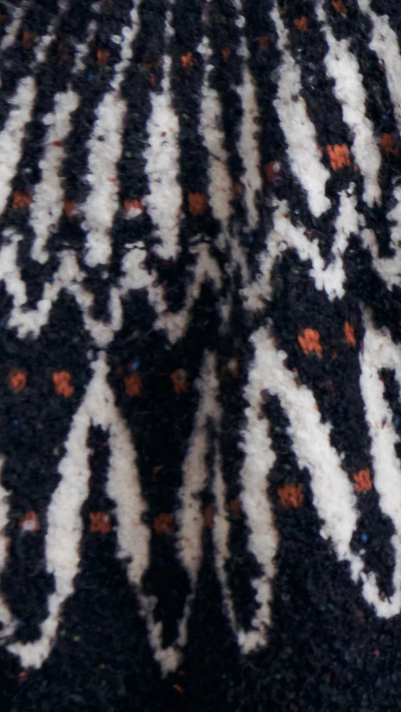 Saylor Areti Long Yoke Boucle Fairisle Cardigan in Black Multi