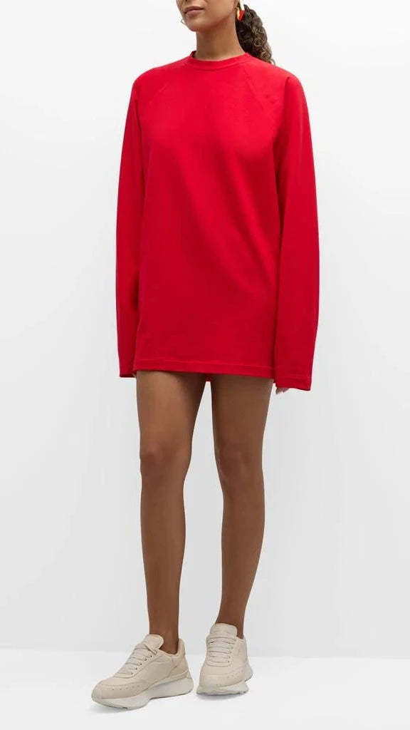 Norma Kamali Oversized Raglan Sleeve Mini Dress in Tiger Red – Suite 201
