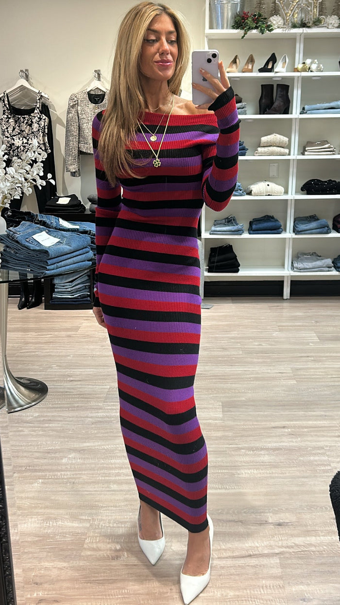 Ronny Kobo Valia Knit Dress in Red Combo