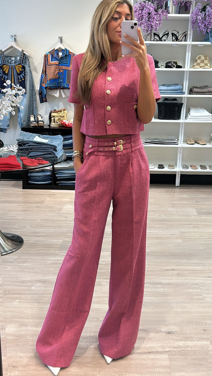 Amanda Uprichard Blythe Tweed Pant in Roseberry