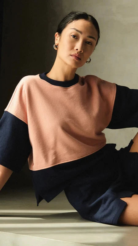 Nation LTD Barrett Two Tone Sweatshirt in Navy Night Sky Color Block