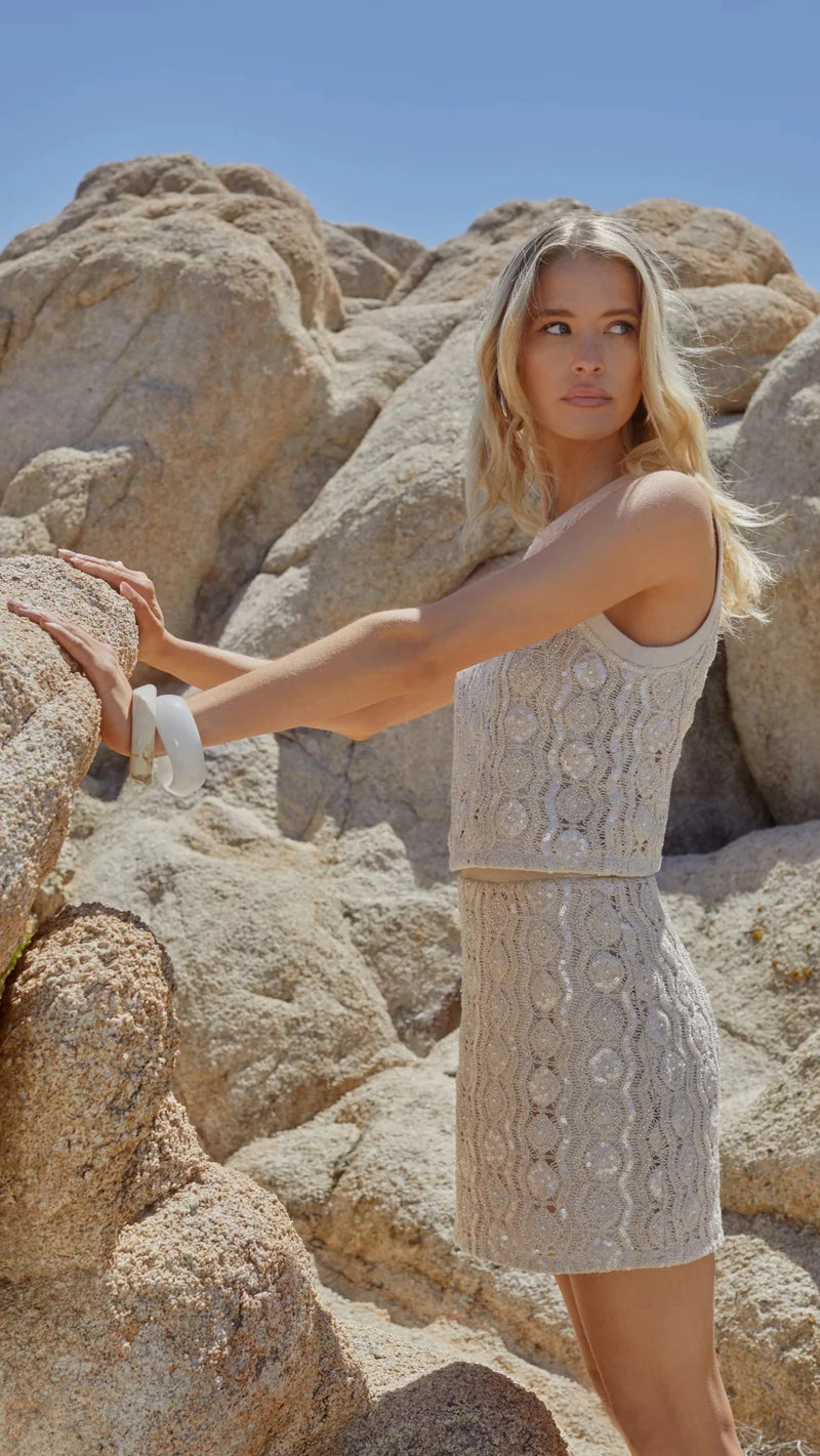 Allison New York Alejandra Beaded Knit Top in Sand