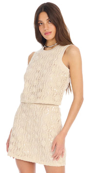 Allison New York Dawn Beaded Knit Mini Skirt in Sand