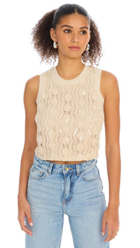 Allison New York Alejandra Beaded Knit Top in Sand