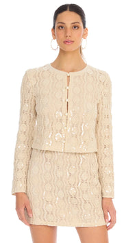 Allison New York Dawn Beaded Knit Mini Skirt in Sand