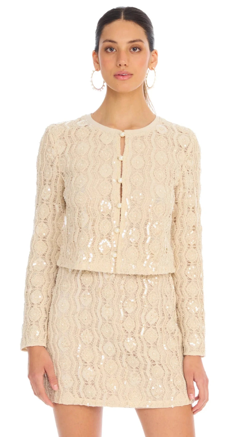 Allison New York Dawn Beaded Knit Mini Skirt in Sand